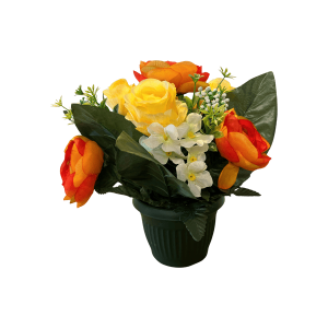 Pot de fleurs tons orangés et blanc